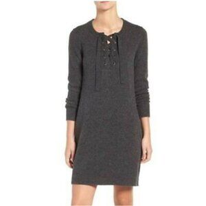 Madewell Crew Neck Lace Up Merino Wool Mini Dress Long Sleeve Grey Sz M